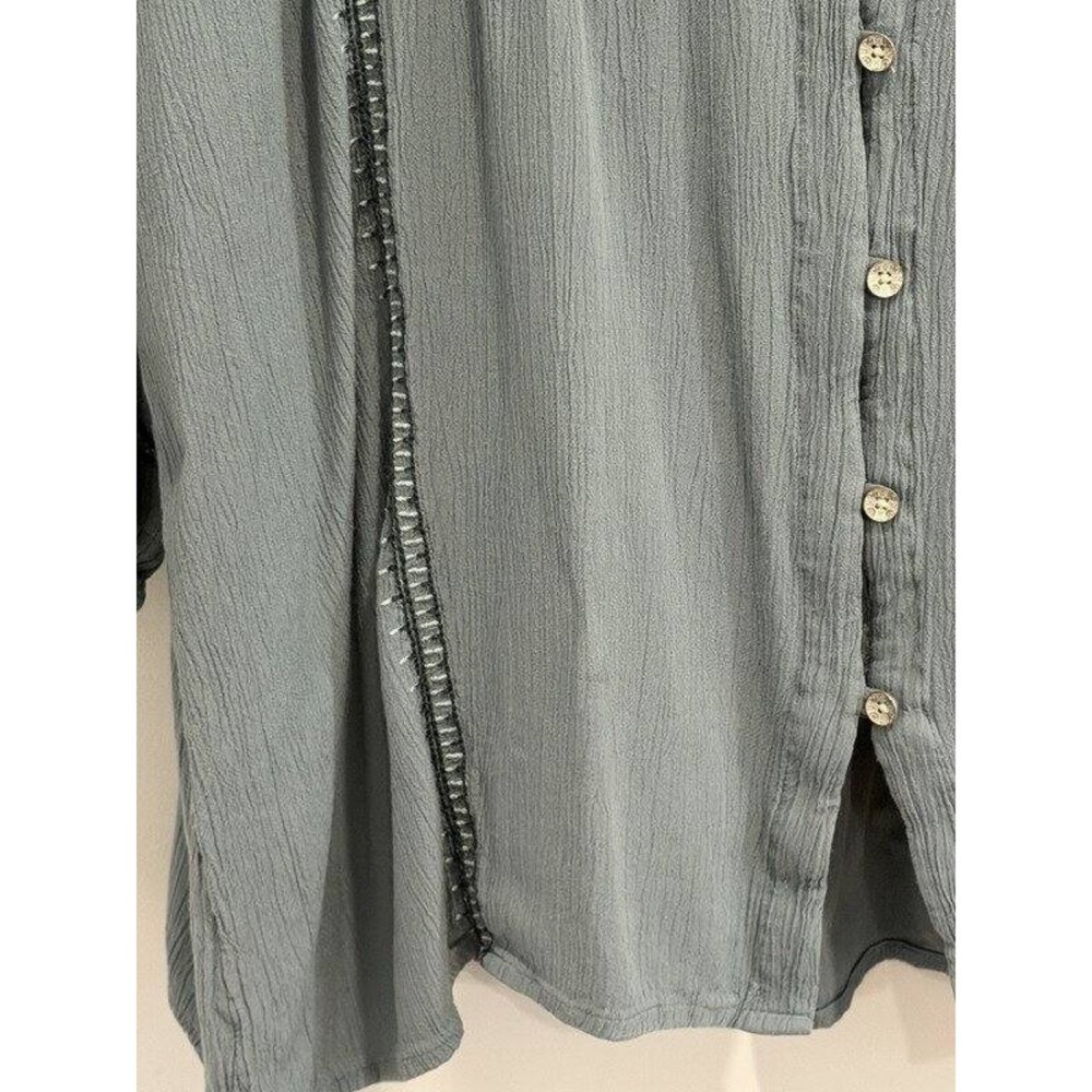 J Jill Textured Button Front Dusty Blue Long Sleeve Shirt L Embroidered Peasant - Picture 2 of 13
